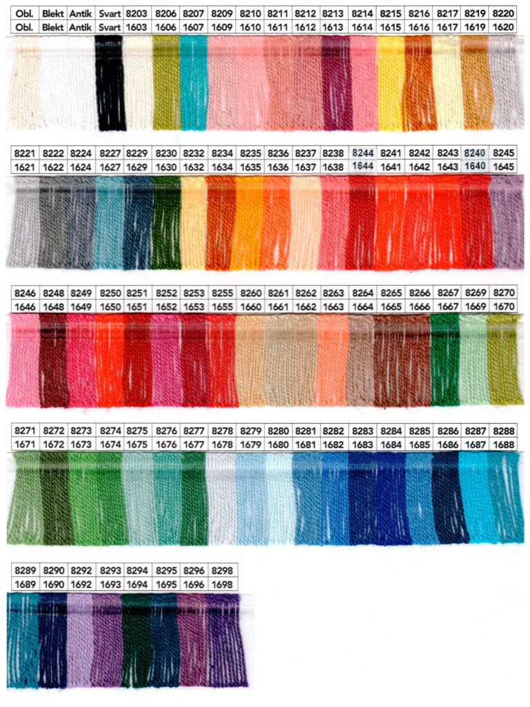 Digital Shade Card – Garnhuset Cotton 8/2 and 16/2 I high quality scan of the Garnhuset shade card for 8/2 and 16/2 cotton.