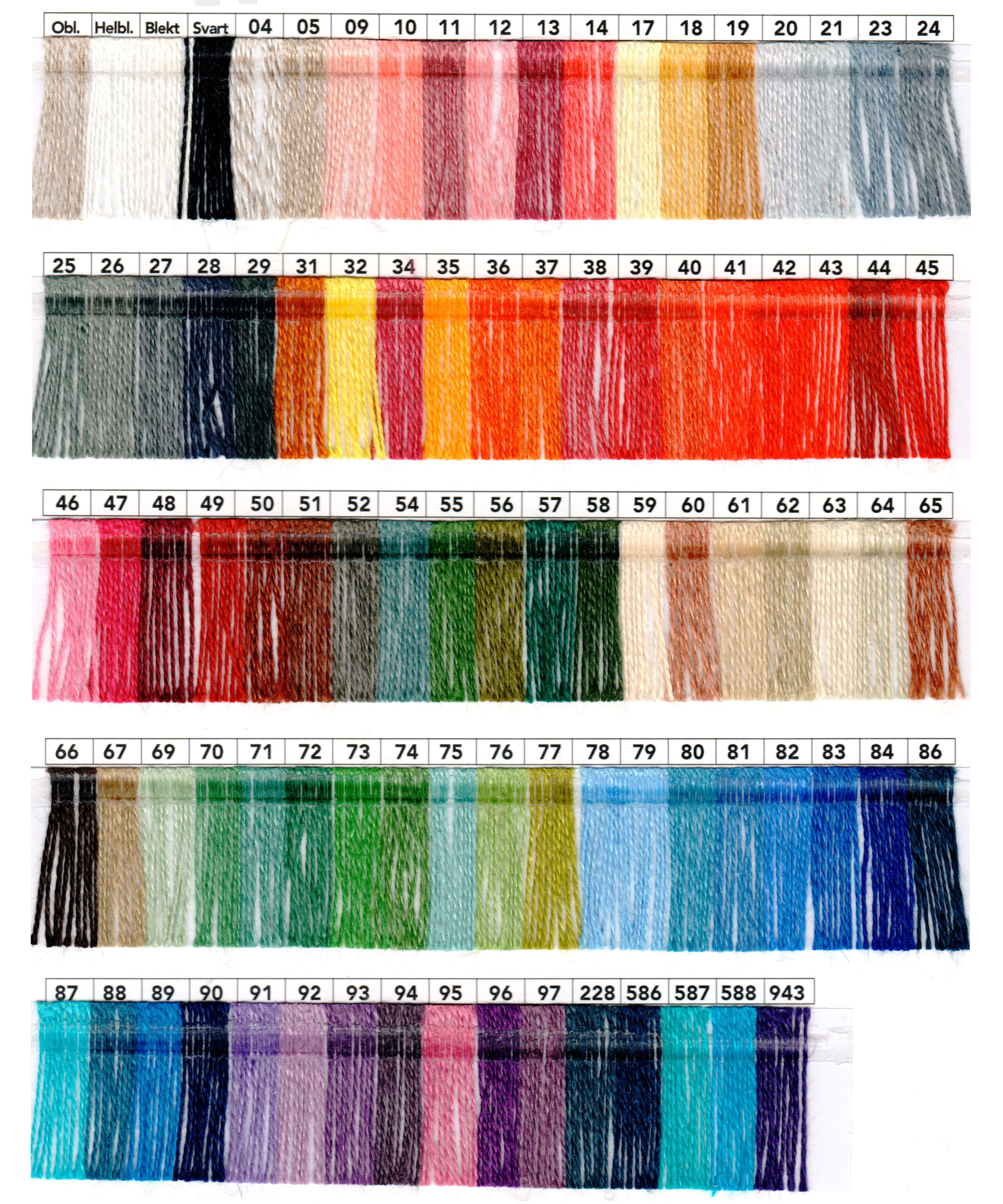 Scanned image of a Garnhuset Linen 16/2 shade card.