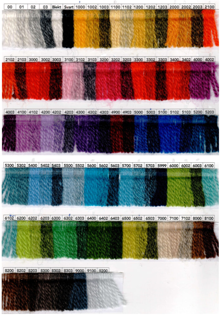 Digital Shade Card – Garnhuset Wool 6/2 Scanned image of a Garnhuset Wool 6/2 shade card.