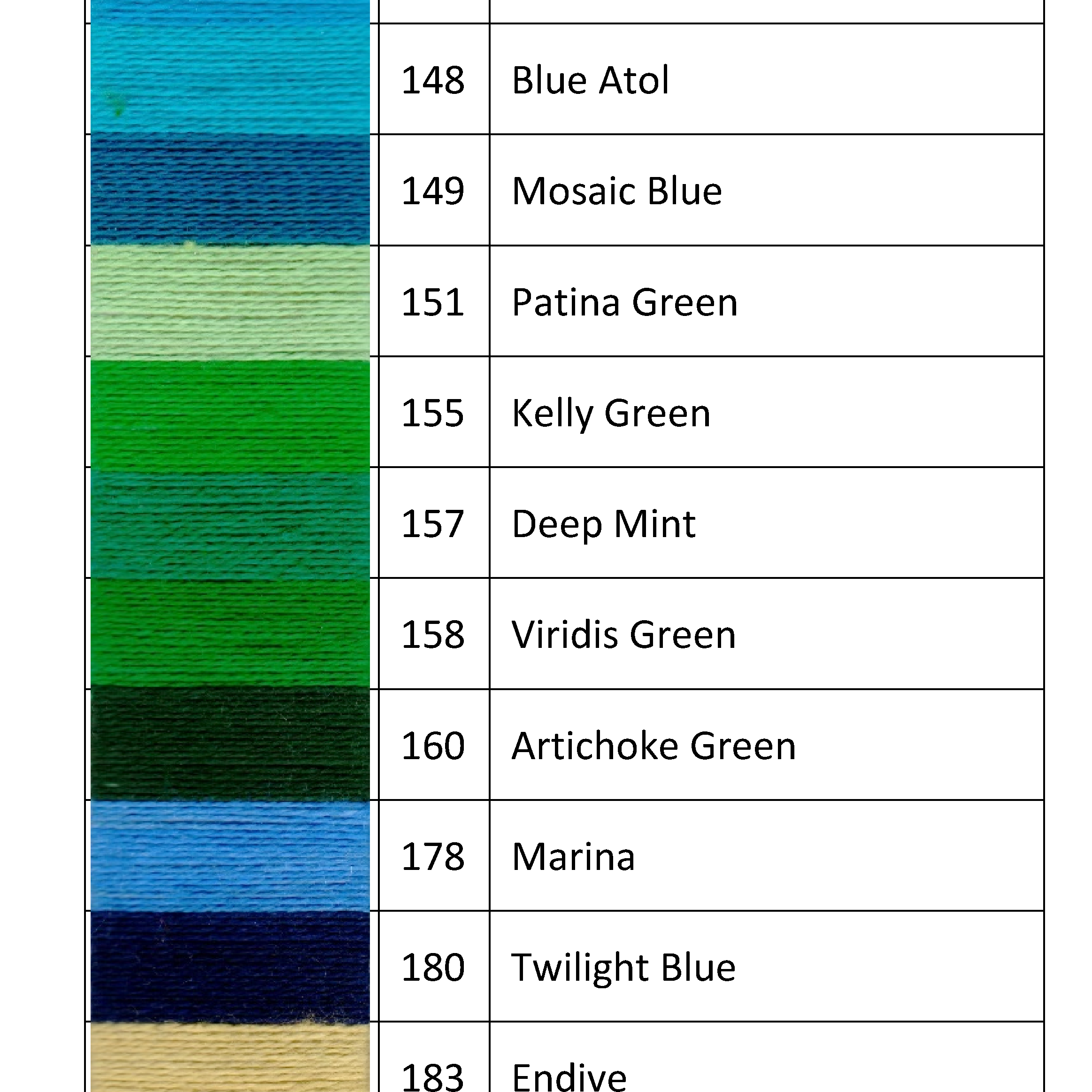 A small section of the digital shade card for Silk 20/2Nm.