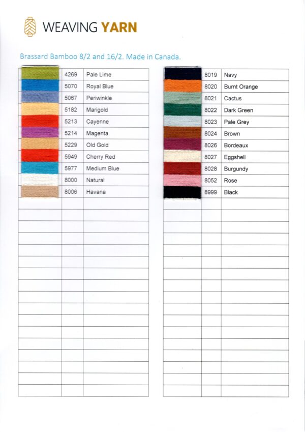 Digital Shade Card - Brassard Bamboo 8/2 and 16/2