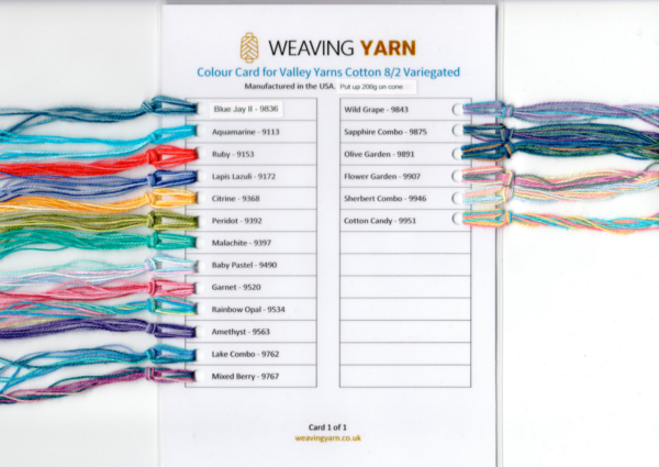 Colour Card for Valley Yarns Cotton 8/2 Variegated
