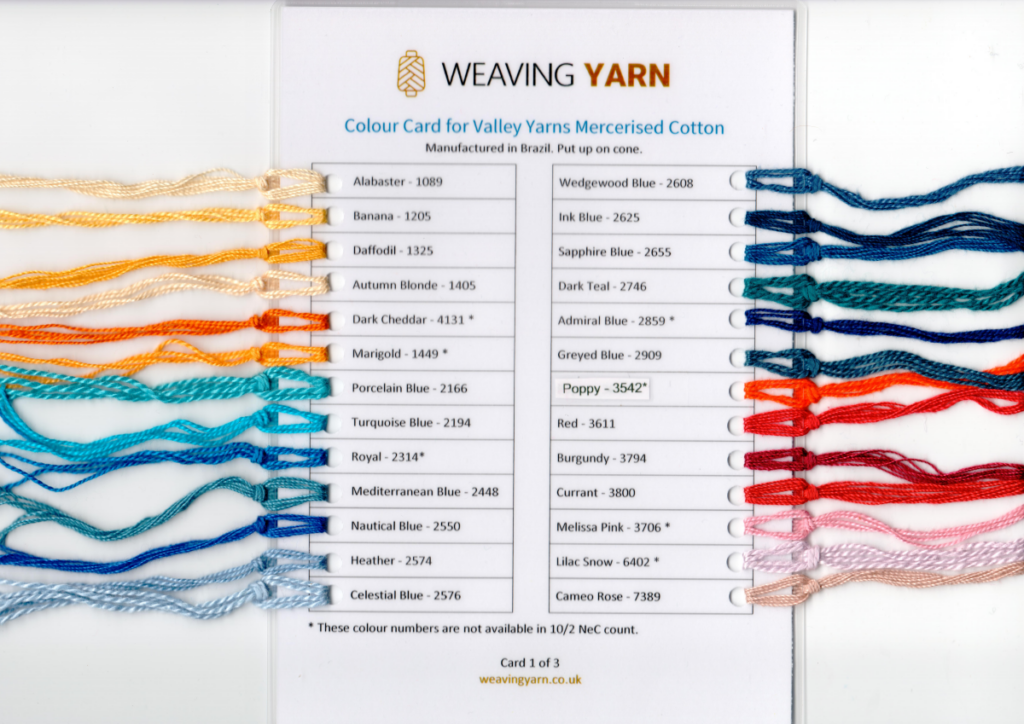 Colour Cards for Valley Yarns Mercerised Cotton