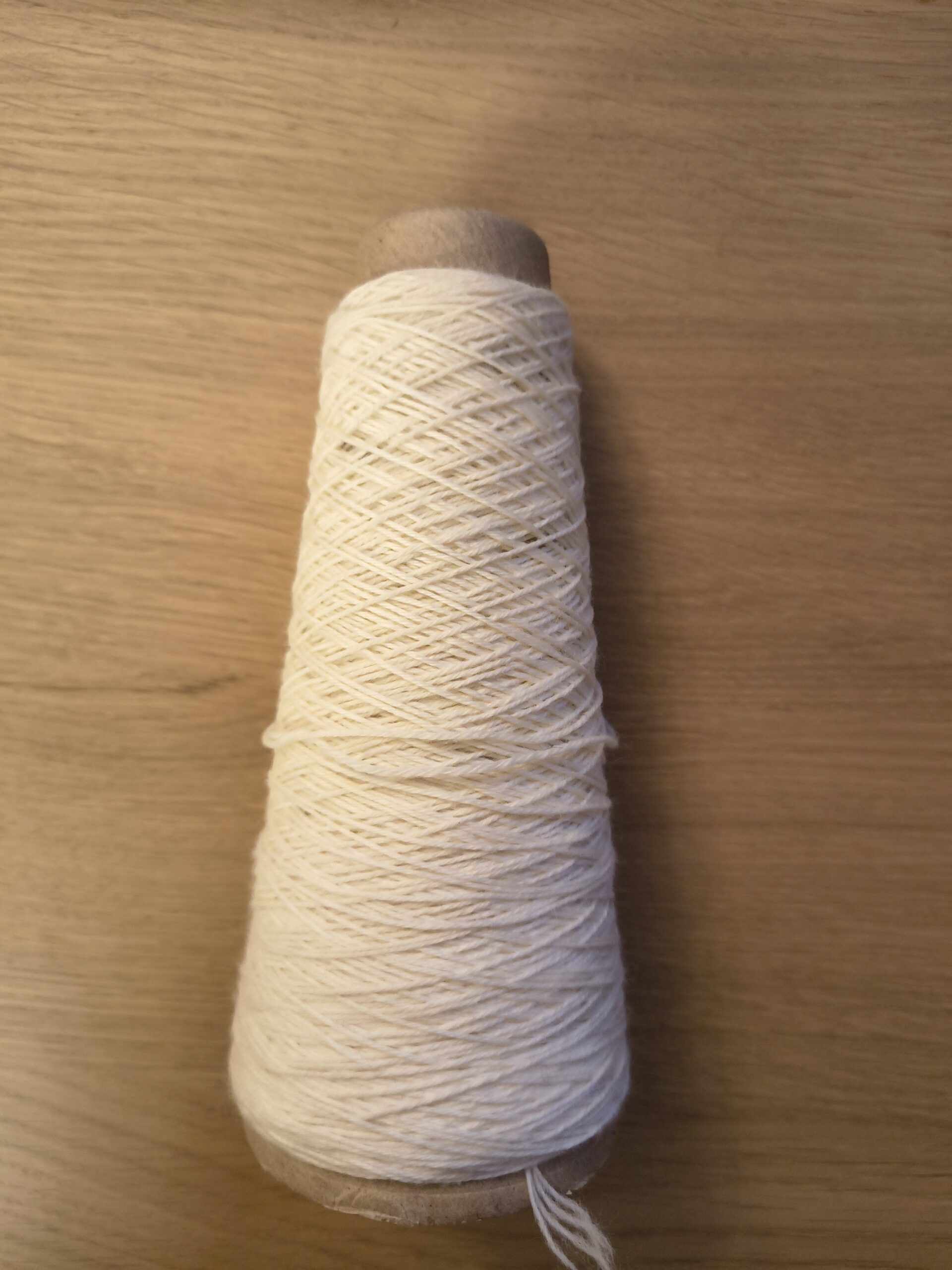 Cone end of Jagger Spun Superwash Sock Wool 14/4 NeK - Ecru - Image 1